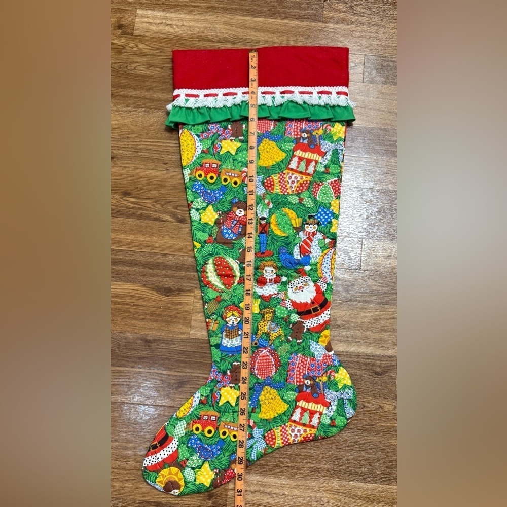 Vintage 80’s American Greetings Christmas fabric handmade Quilted XL Stocking - Picture 5 of 7